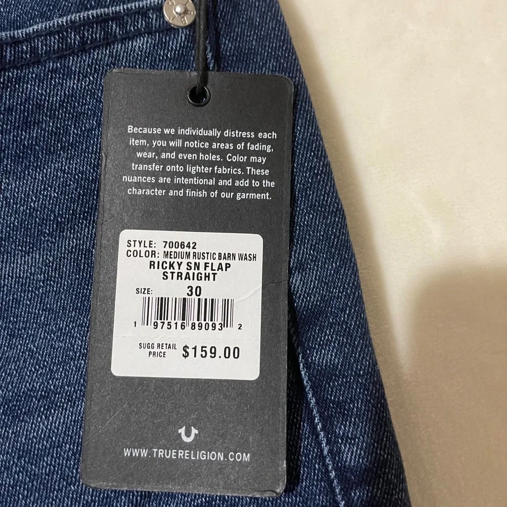 True Religion Ricky SN Flap Straight Jeans Mens 30 Medium Rustic Barn Wash Denim
